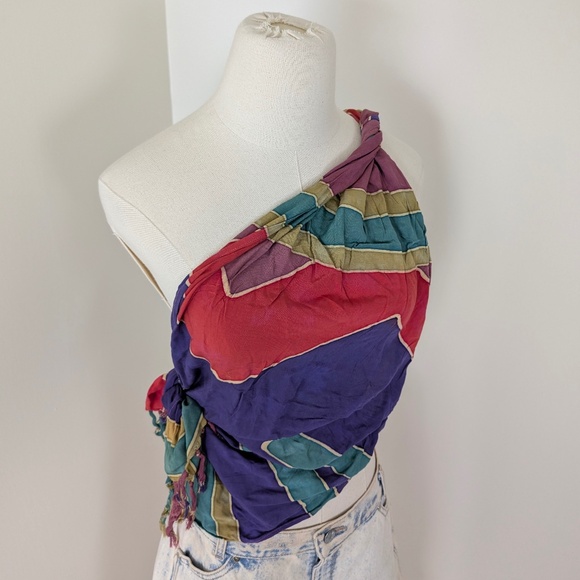 Indonesia Sarong Scarf Jewel Toned Rectangular Fringe Geometric - Picture 2 of 13